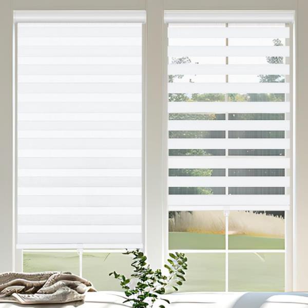 Cordless Zebra Blinds for Windows 22 W x 72 H White Dual Layer Sheer Roller Shades
