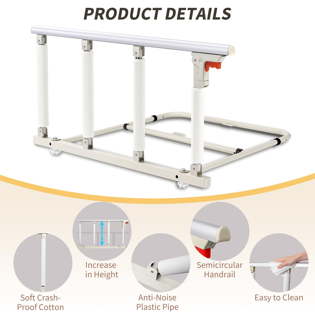White Folding Bed Assist Safety Rail for Elderly 37L x 20H