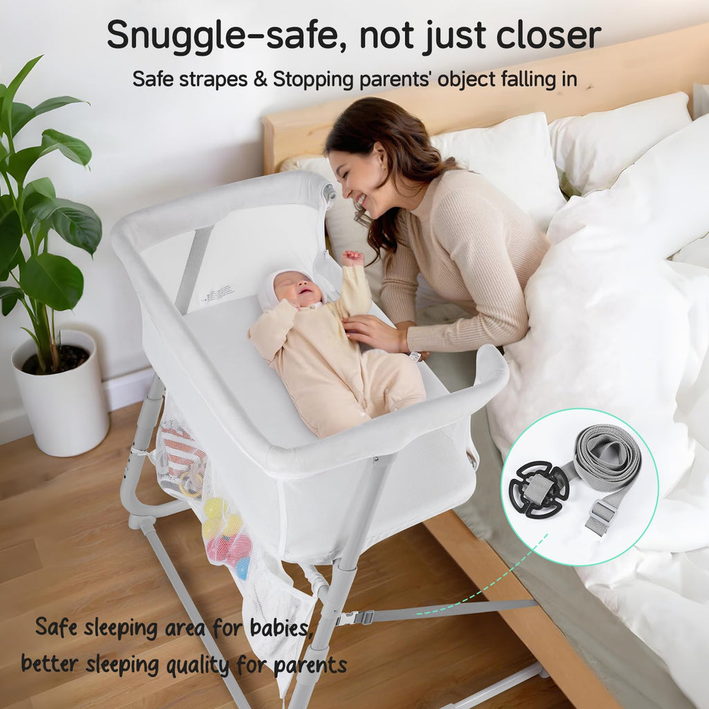 Baby Bedside Bassinet 5-Level Adjustable Height - White