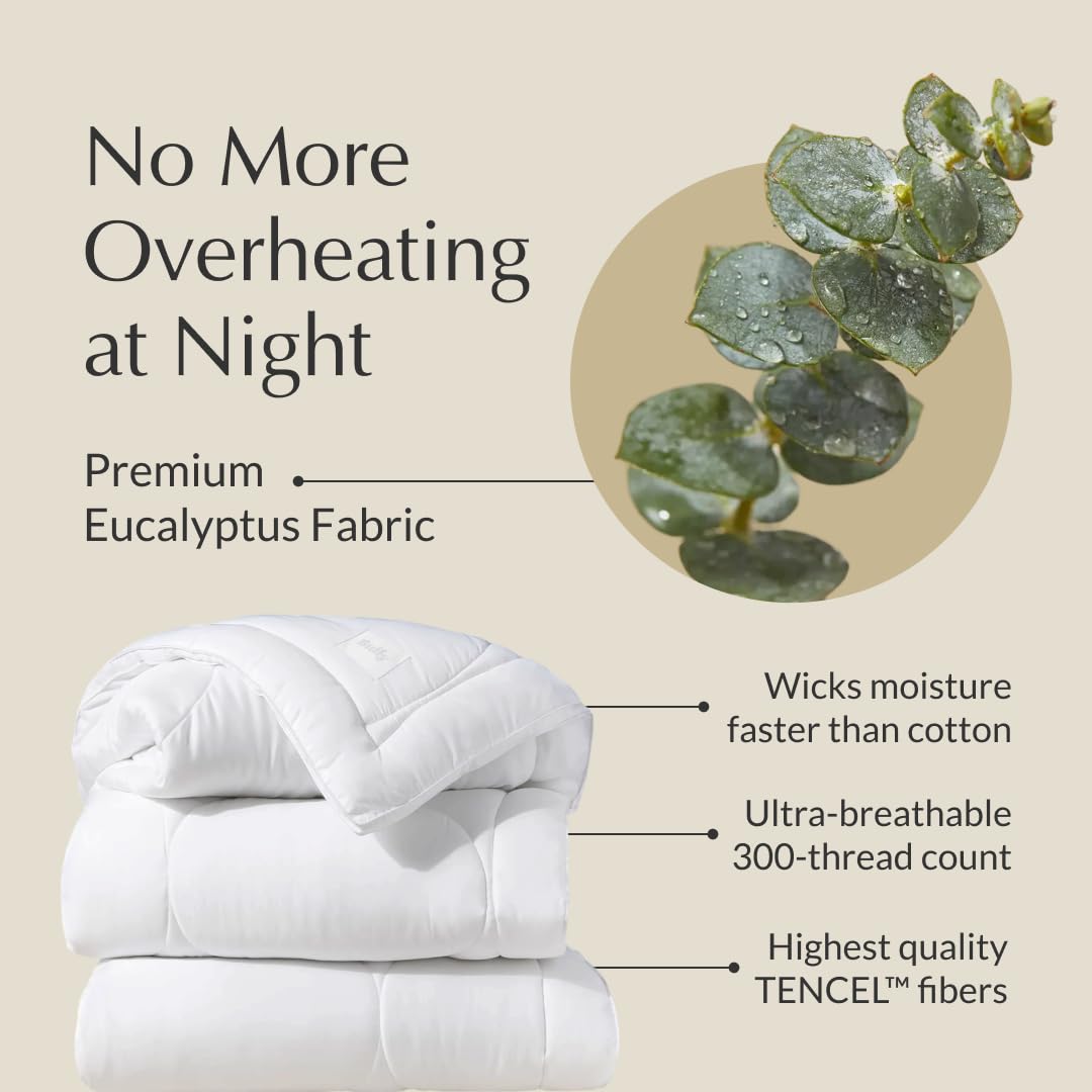 Cloud Cooling Comforter Duvet Insert All-Season Temperature-Regulating Eucalyptus Lyocell KingCal King White