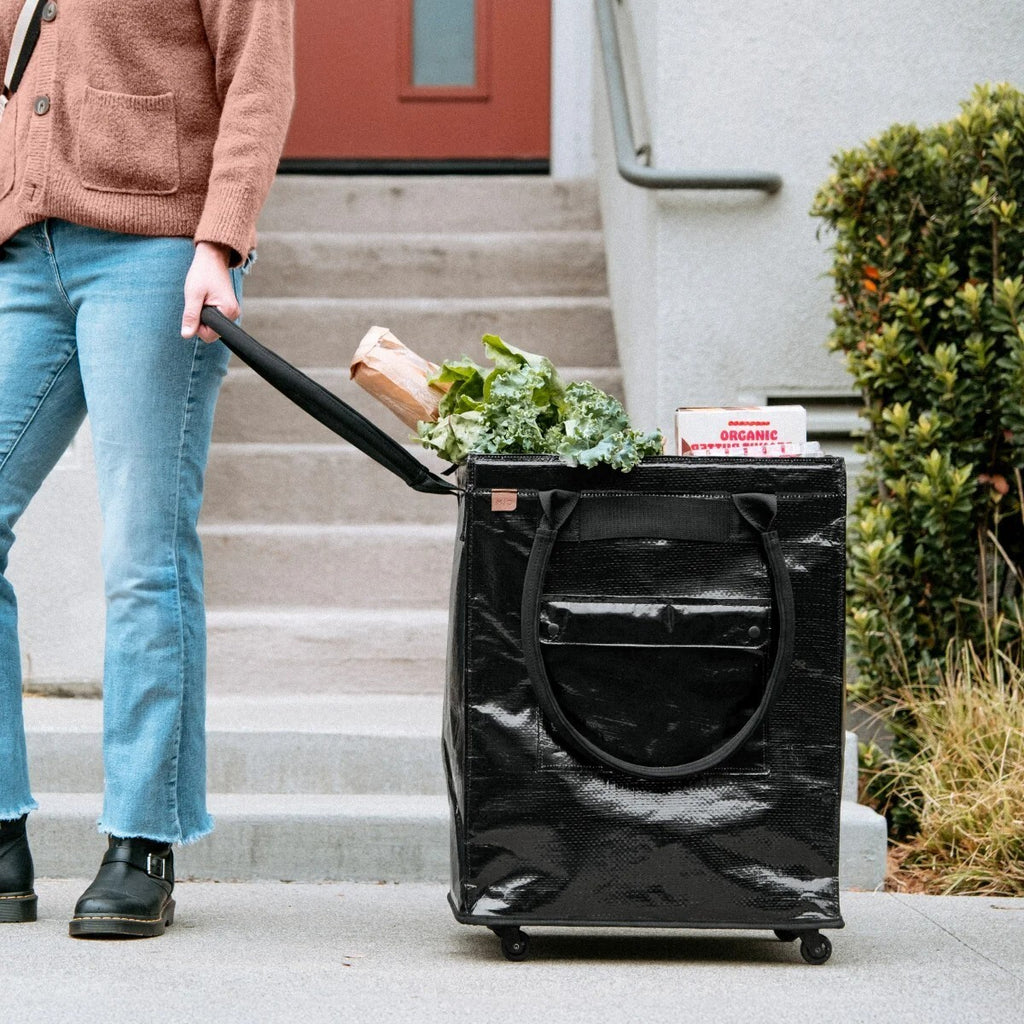Black 90L Polypropylene Modern Rectangle Rolling Hauler Bag Laundry Hamper 24x18x14in