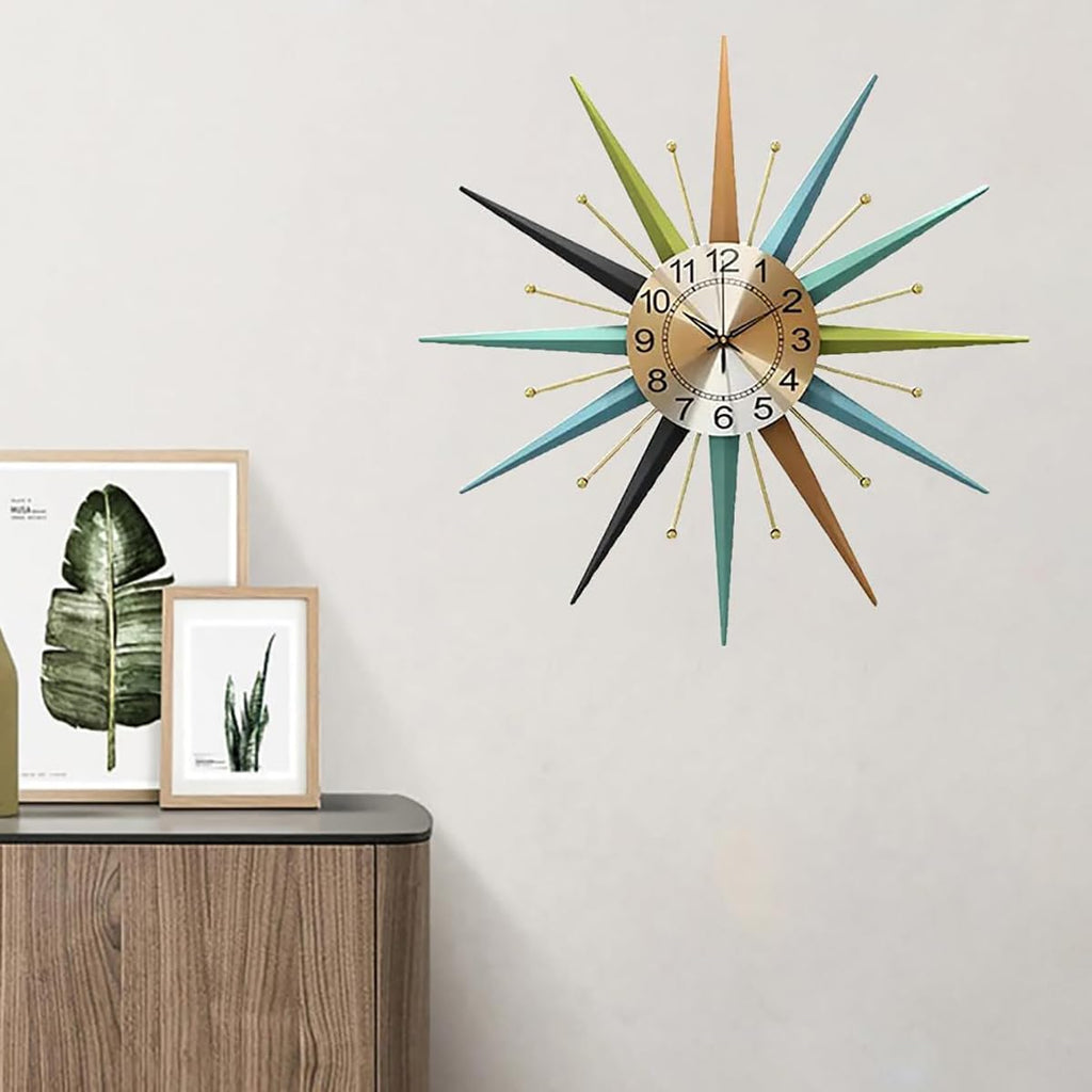 RBFVZCCB 22 Inch Mid-Century Style Metal Crystal Wall Clock, Star-Shaped Silent Decorative Wall Clock, Suitable for Living Room,Bedroom,Dining Room,Porch,Office Retail $56.00