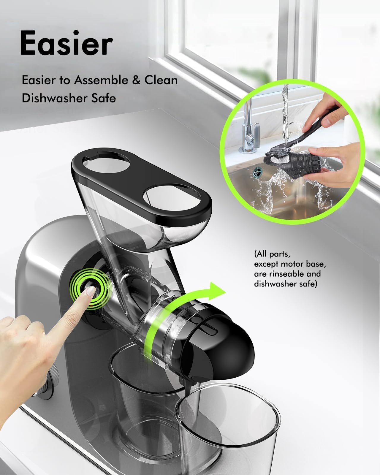 Gray Electric Single Auger Masticating Juicer Compact Slow with Dual Feed Chute for Fruits  Vegetables
