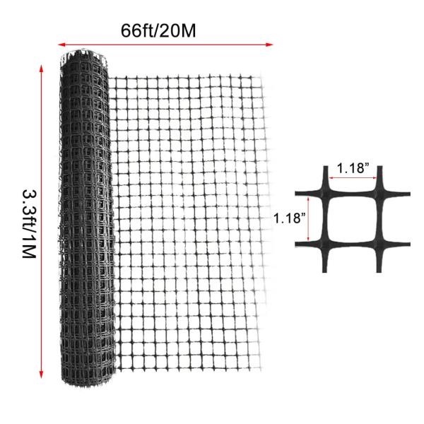 Plastic Garden Fence Animal Barrier,3.28 x 66 FT Heavy Duty Hard Plastic Mesh Fencing,Reusable Safety Temporary Fence Roll with Zip Ties,Snow Fence for Pool Deer Rabbit Chicken Dog Poultry-Black
