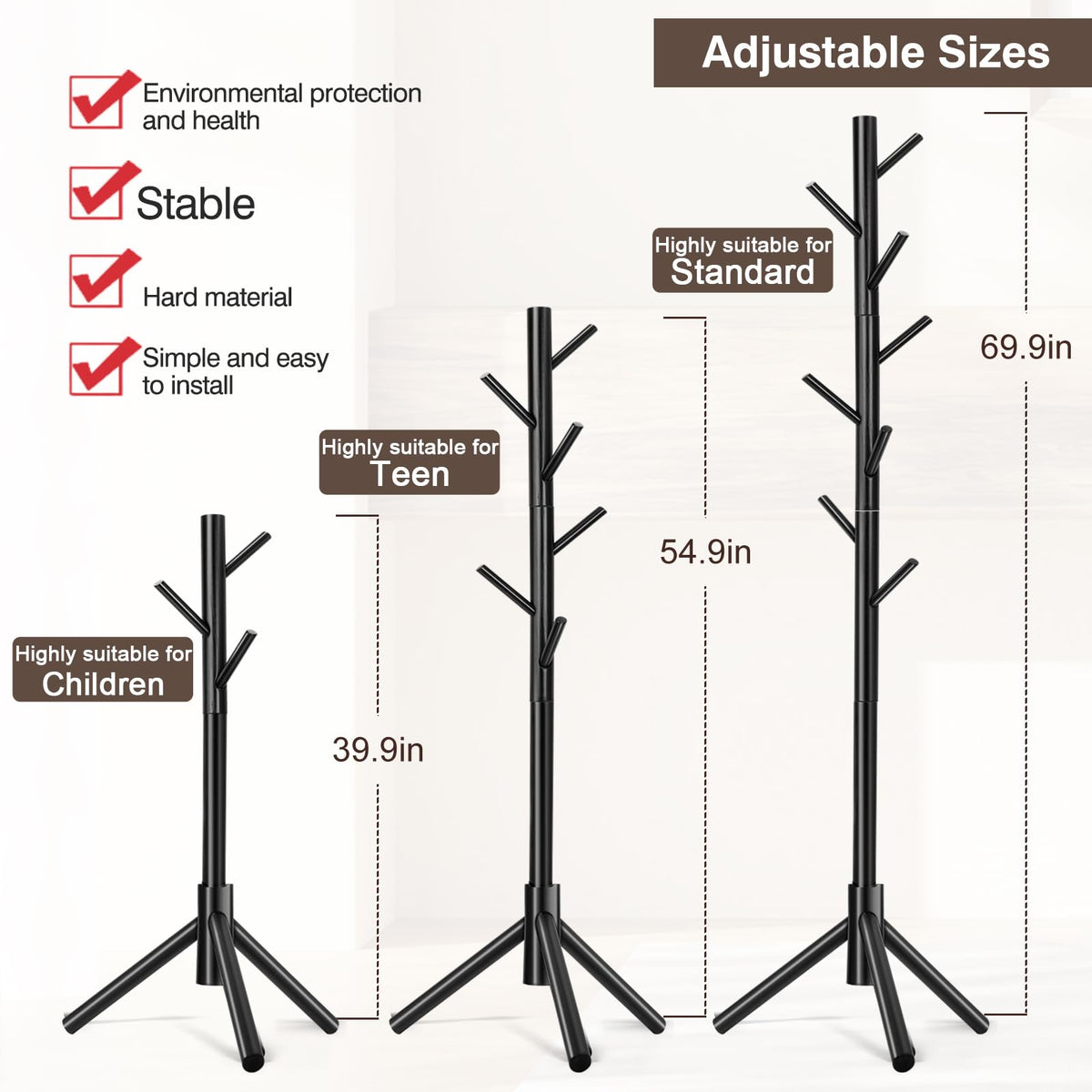 Adjustable Height Black Coat Stand with 3 Prong Legs Retail $13.50