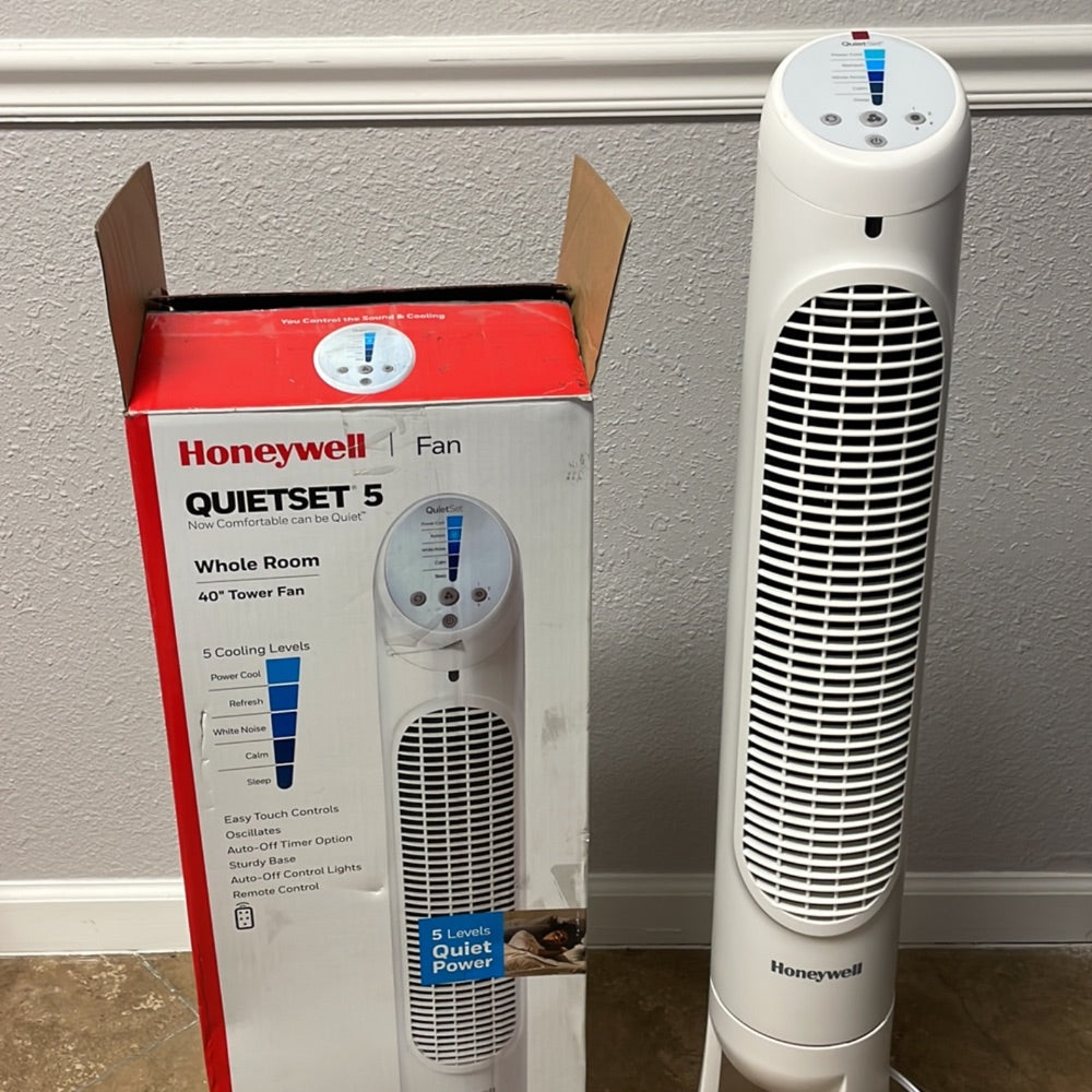 Honeywell QuietSet Whole Room Oscillating Tower Fan with Remote, White, HYF260 Retail $56.00