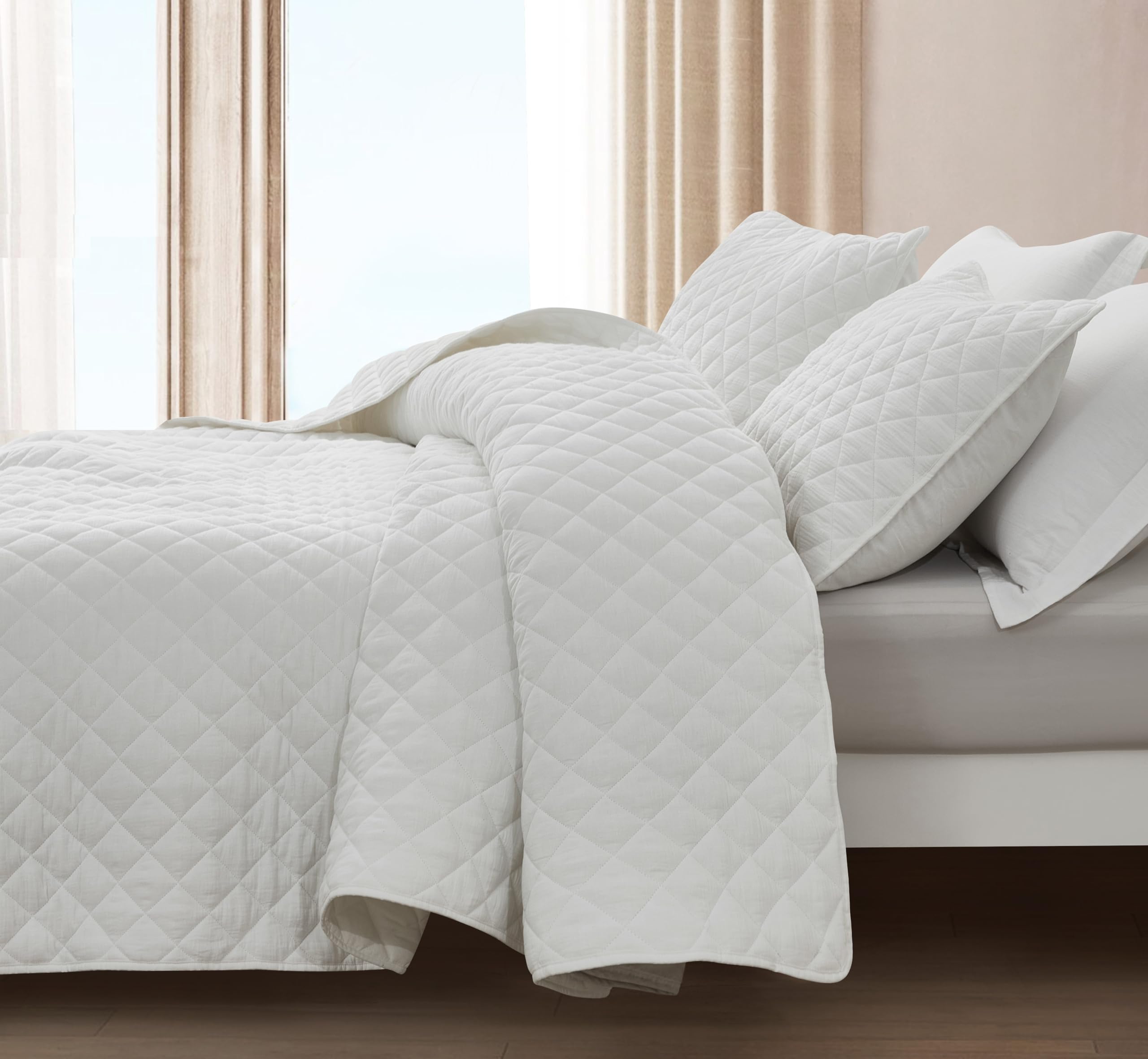Chezmoi Collection 3-Piece Cotton Gauze King Quilt Set, White Soft Washed Cotton Gauze Bedspread, Lightweight Breathable Reversible 180GSM Fill for All Season Retail $94.00
