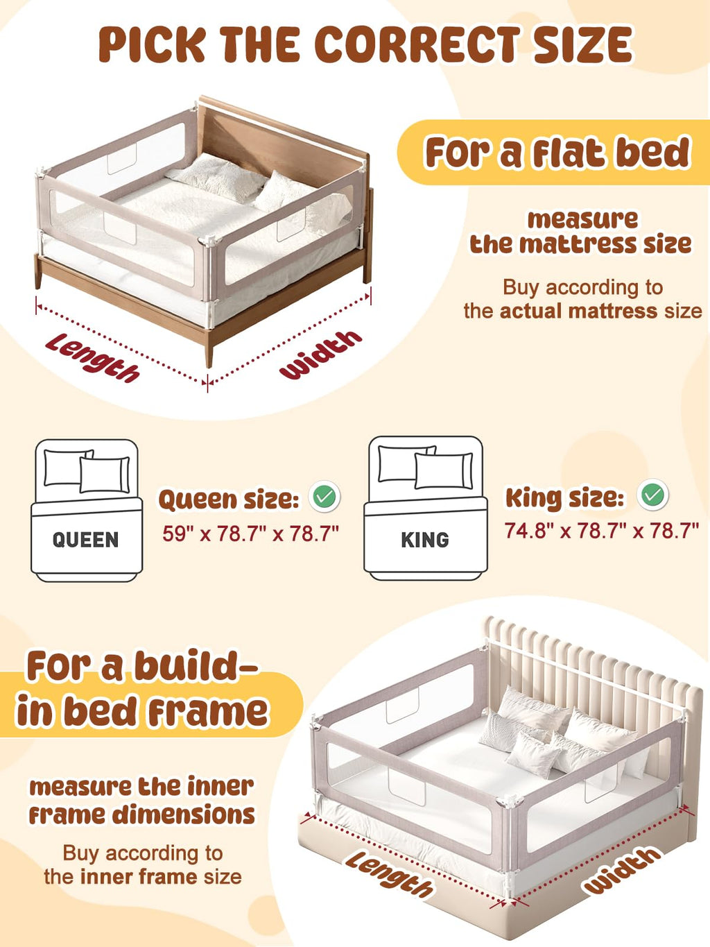 Grey 3-Piece Adjustable Height Sturdy Queen Bed Rail Guard Retail $129.00