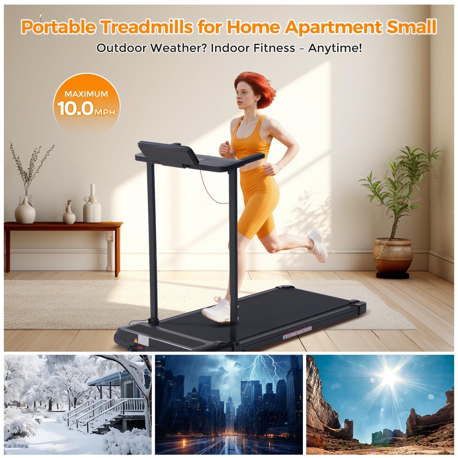 Black Walking Pad Treadmill with Handle Bar  Big Screen 3.5HP Electric 0.6-10MPH 400LBS Retail $139.00