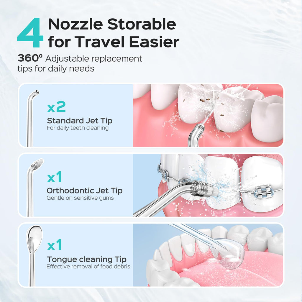 New COSLUS T40 Mini Portable Cordless Water Flosser with 4 Jet Tips - Oral Irrigator