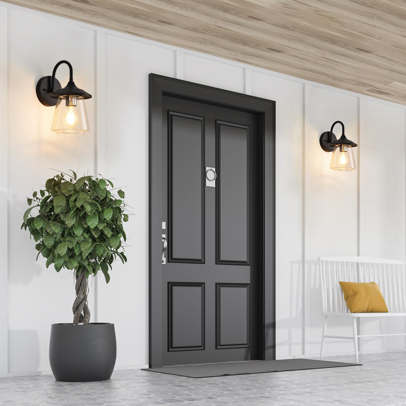 New As-Is Smeike Outdoor Wall Sconce - Waterproof Bubble Glass Matte Black 2-Pack Retail $69.00