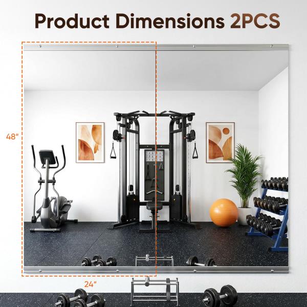Wall-Mounted Gym Mirror 48x24 2PCS Tempered Glass