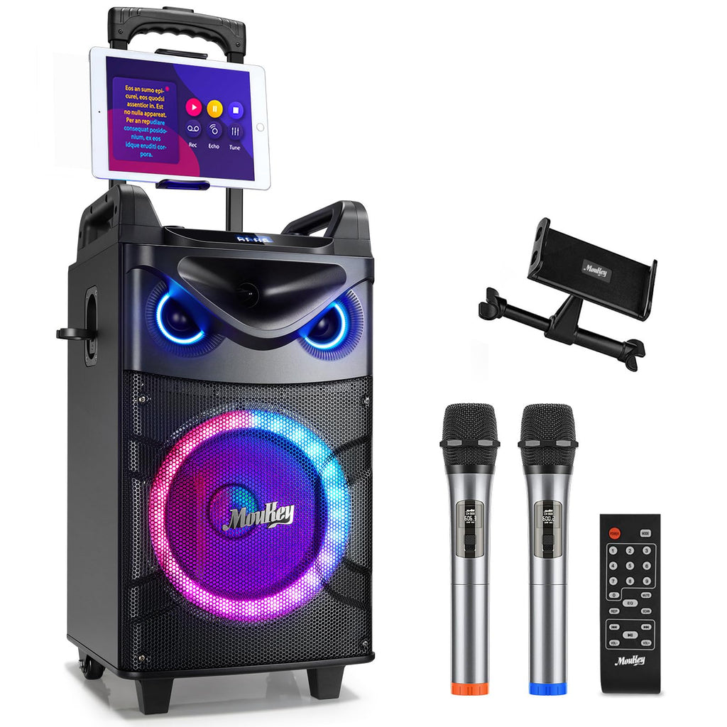 New Open-Package Moukey MTs10-2 10 Woofer Portable Karaoke System with 2 Wireless Mics