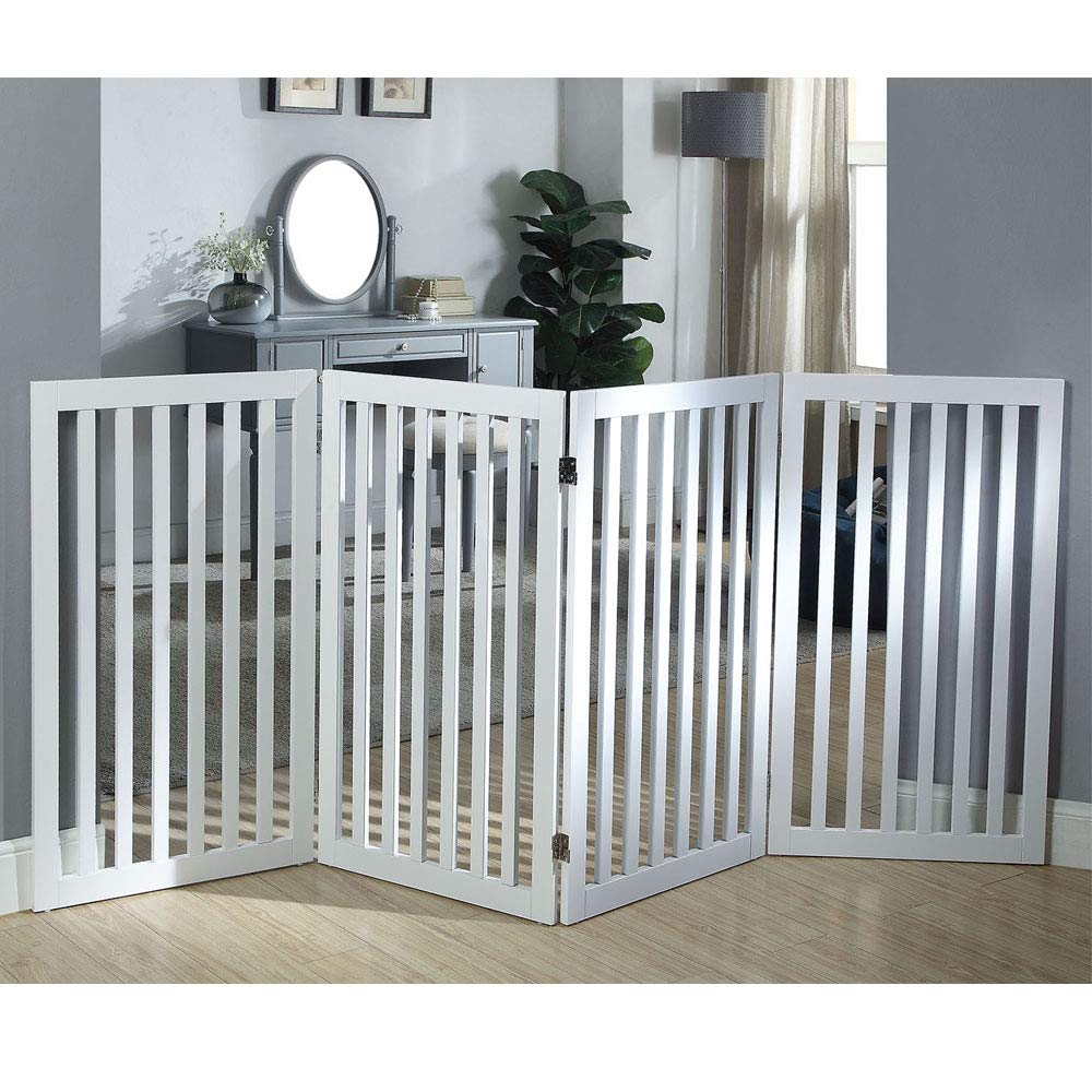 New unipaws 36H Free Standing Foldable Wooden Pet Gate White.