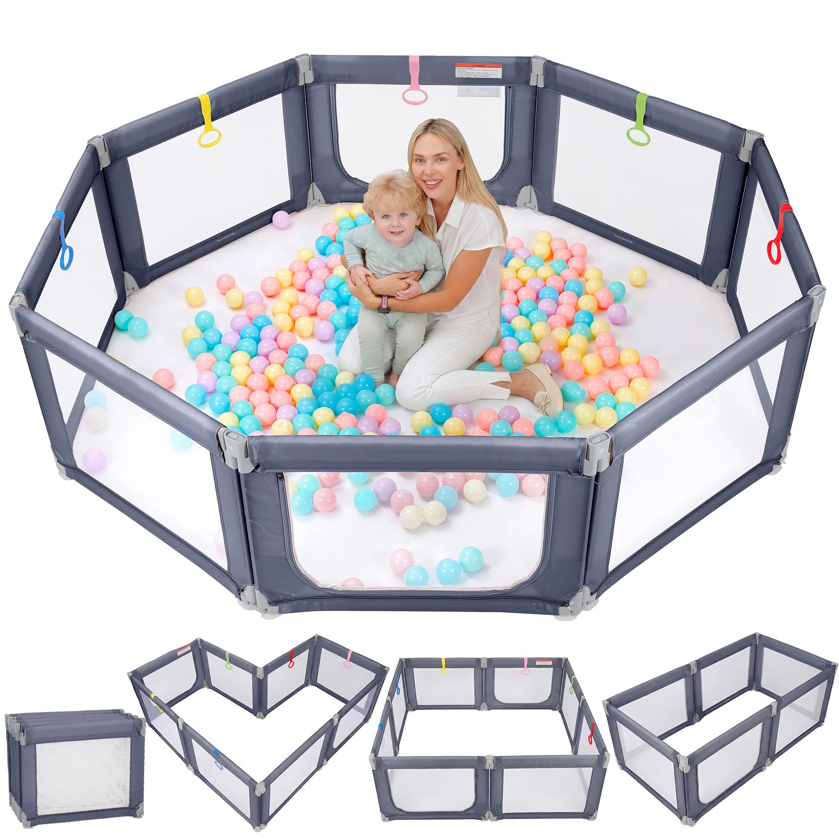 Extra Large Foldable Baby Playpen BP180 71x69 Grey