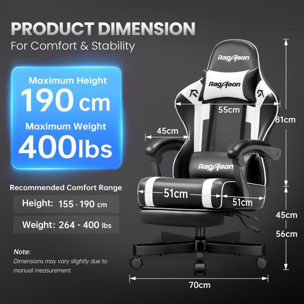Ergonomic Video Gaming Chair for Adults with Footrest Arctic White