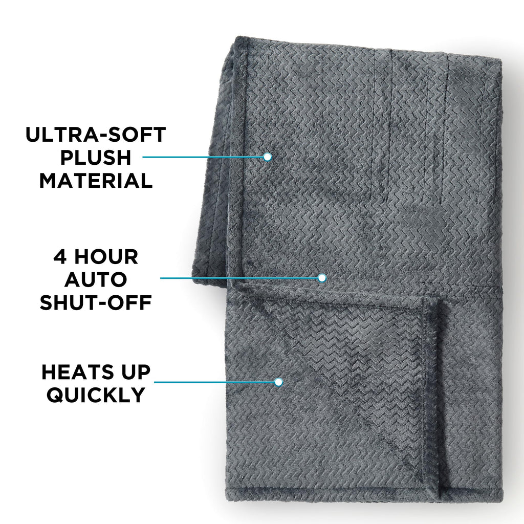 Brookstone Heated Faux Fur Throw Blanket 50x60 with 4 Heat Settings Light Charcoal