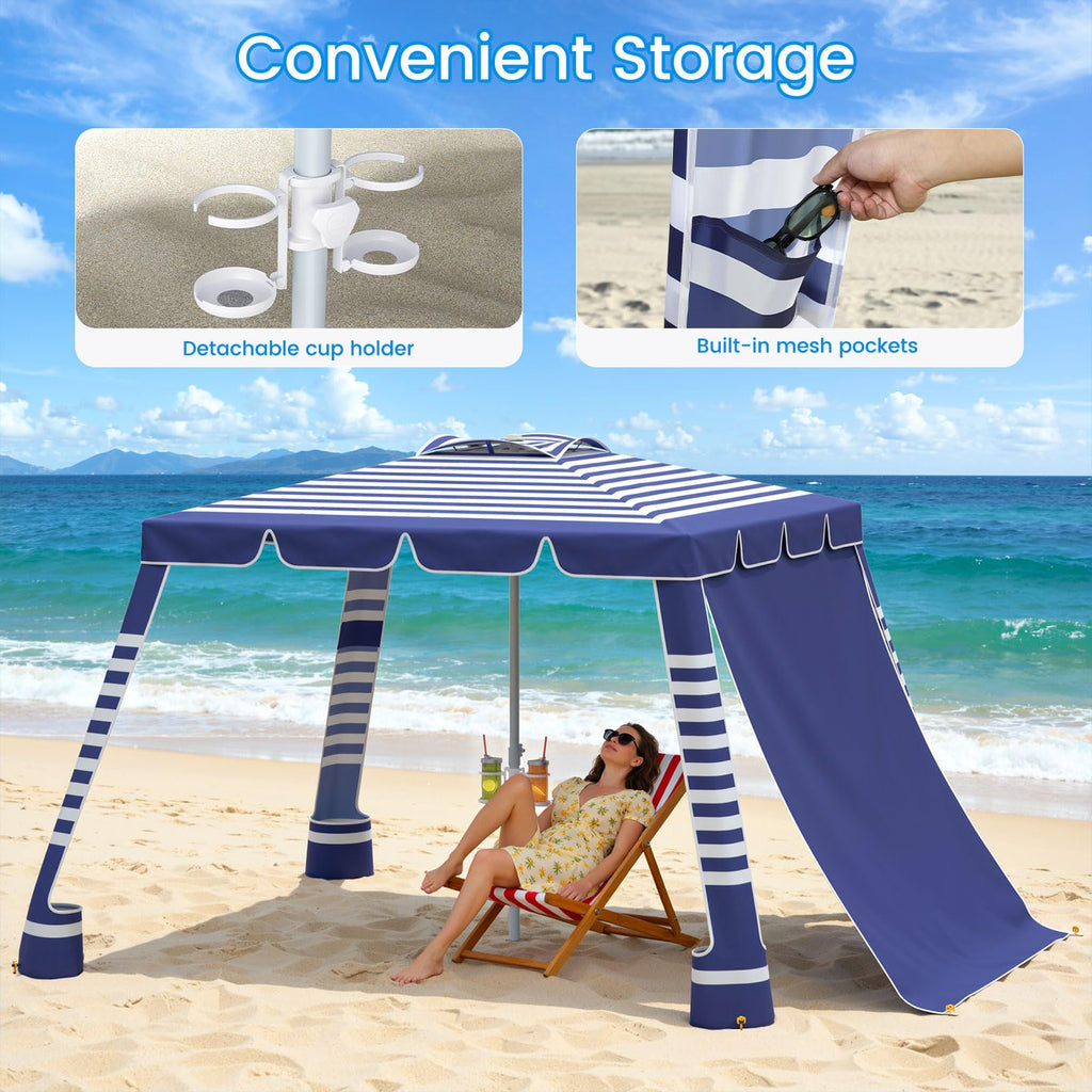 Sq. Ft. Beach Cabana Sun Shade Tent UPF 50 Protection Navy Stripes