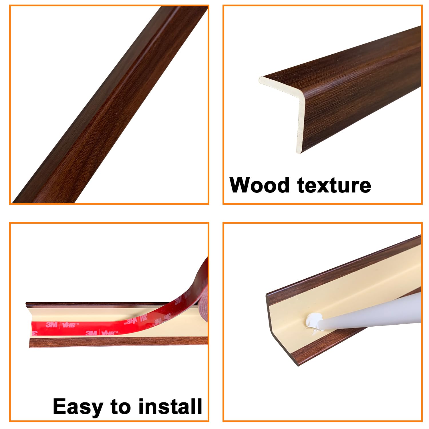 -Pack Black Wood Grain Wall Corner Protectors 45 L-Shaped Molding Trim