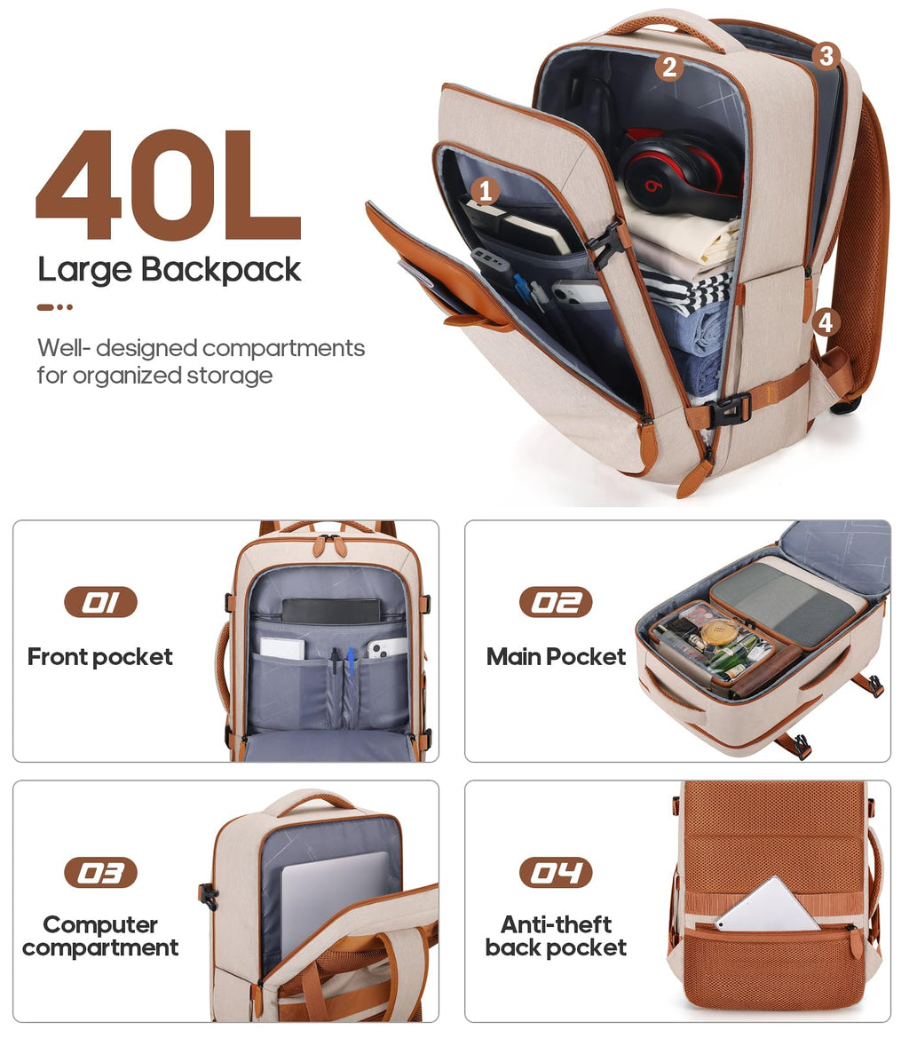 Beige 3pc Hardshell Luggage Set with 20 Carry-On  18 Backpack