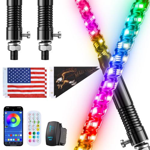 Ehaho 2 PCS 2FT Whip Lights with Spring Base, APP & Remote Control Led Whip Lights for Side by Side, Spiral RGB Chasing Lighted Whips with Rocker Switch, Music Led Whips for UTV ATV RZR SXS Can-Am Retail $79.00