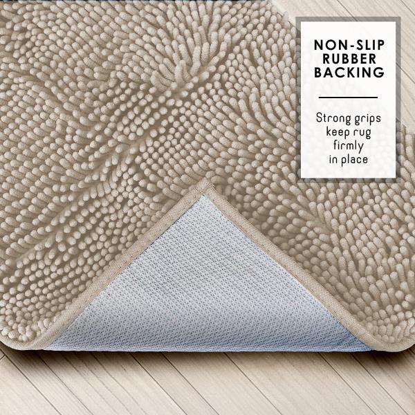 Chenille Bath Mat 26 x 44 Inches Beige Non-Slip Machine Washable