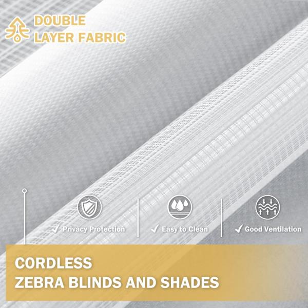 Cordless Zebra Blinds for Windows 22 W x 72 H White Dual Layer Sheer Roller Shades
