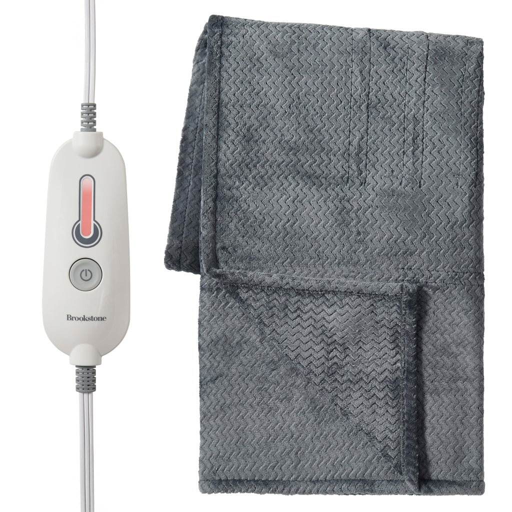 Brookstone Heated Faux Fur Throw Blanket 50x60 with 4 Heat Settings Light Charcoal