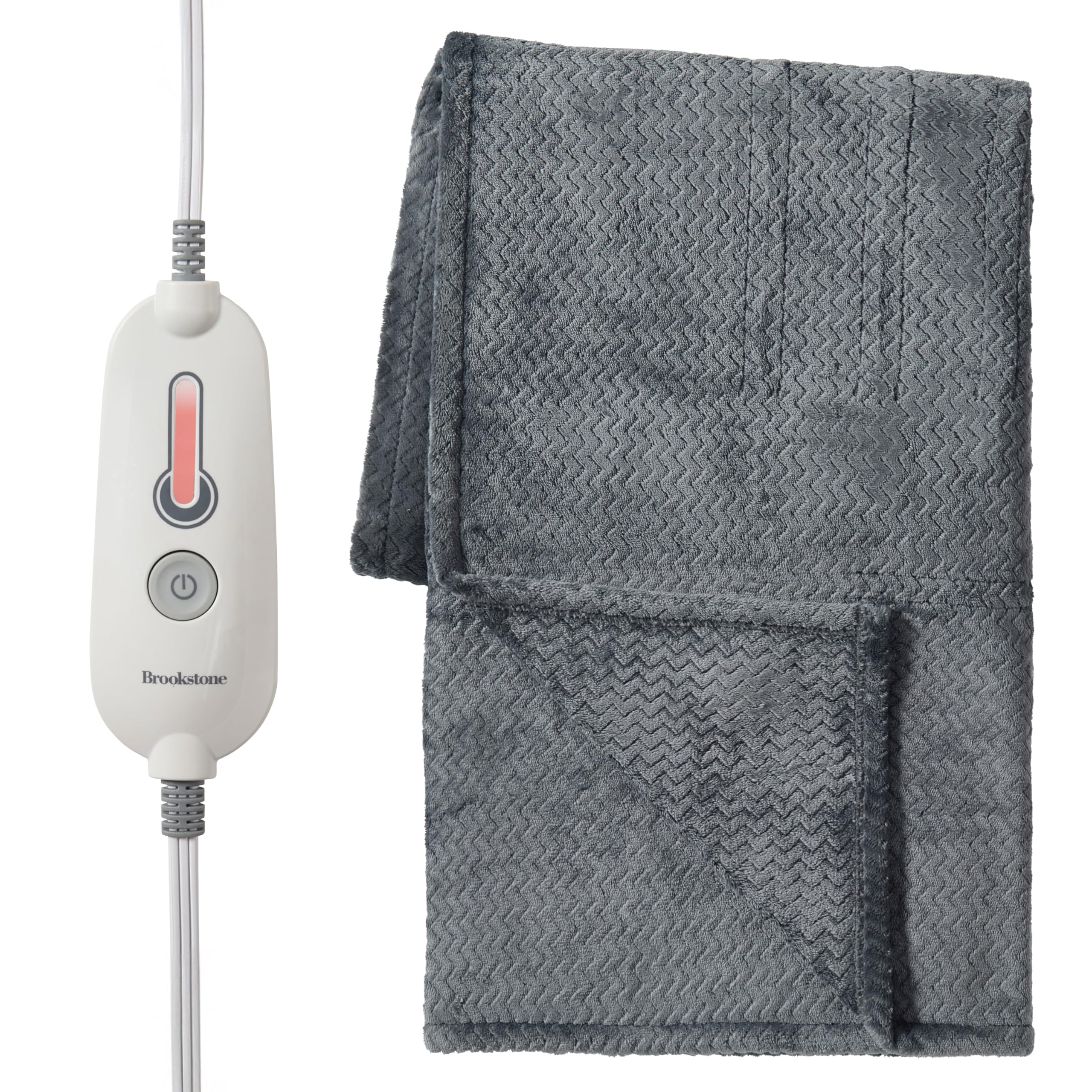 Brookstone Heated Herringbone Throw Blanket - Heat Blankets Electric - Faux Fur Heated Throw Blanket- 4 Heat Settings, 4-Hour Auto Shut Off, 100% Polyester, 50"x60" - Charcoal