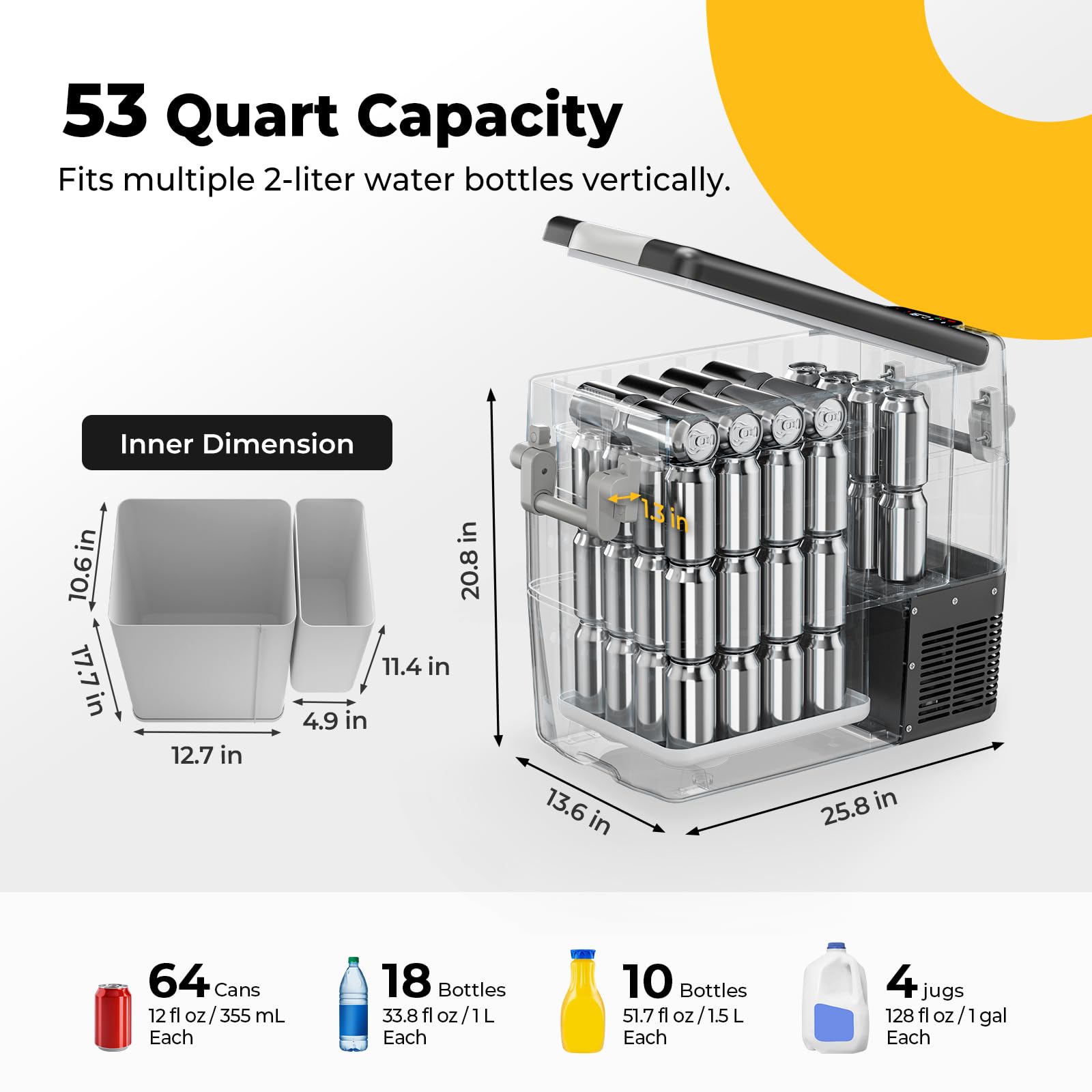 BougeRV 12V Portable Refrigerator Fridge Freezer Portable Car Fridge 53 Quart Electric Cooler12V/24V DC 110~240 V AC for RV Truck Jeep Pickup SUV Van Boat Camping Tailgating Road Trip Outdoor Travel Retail $237.00