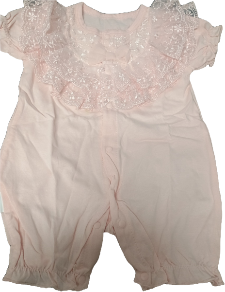 Baby Girl Pink Cotton Romper with Lace Collar Size 6-9 Months