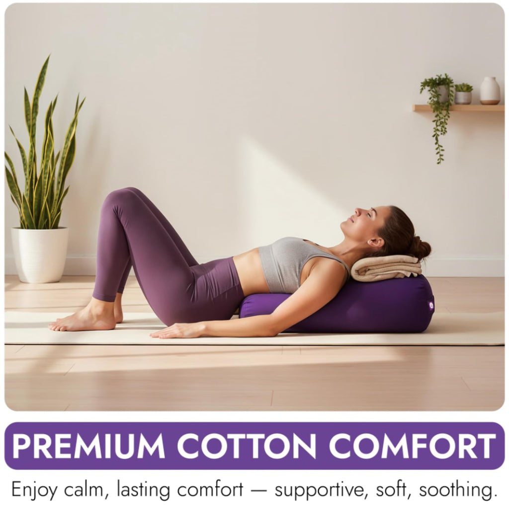 Purple Cylindrical Yoga Bolster with Washable Cotton Cover