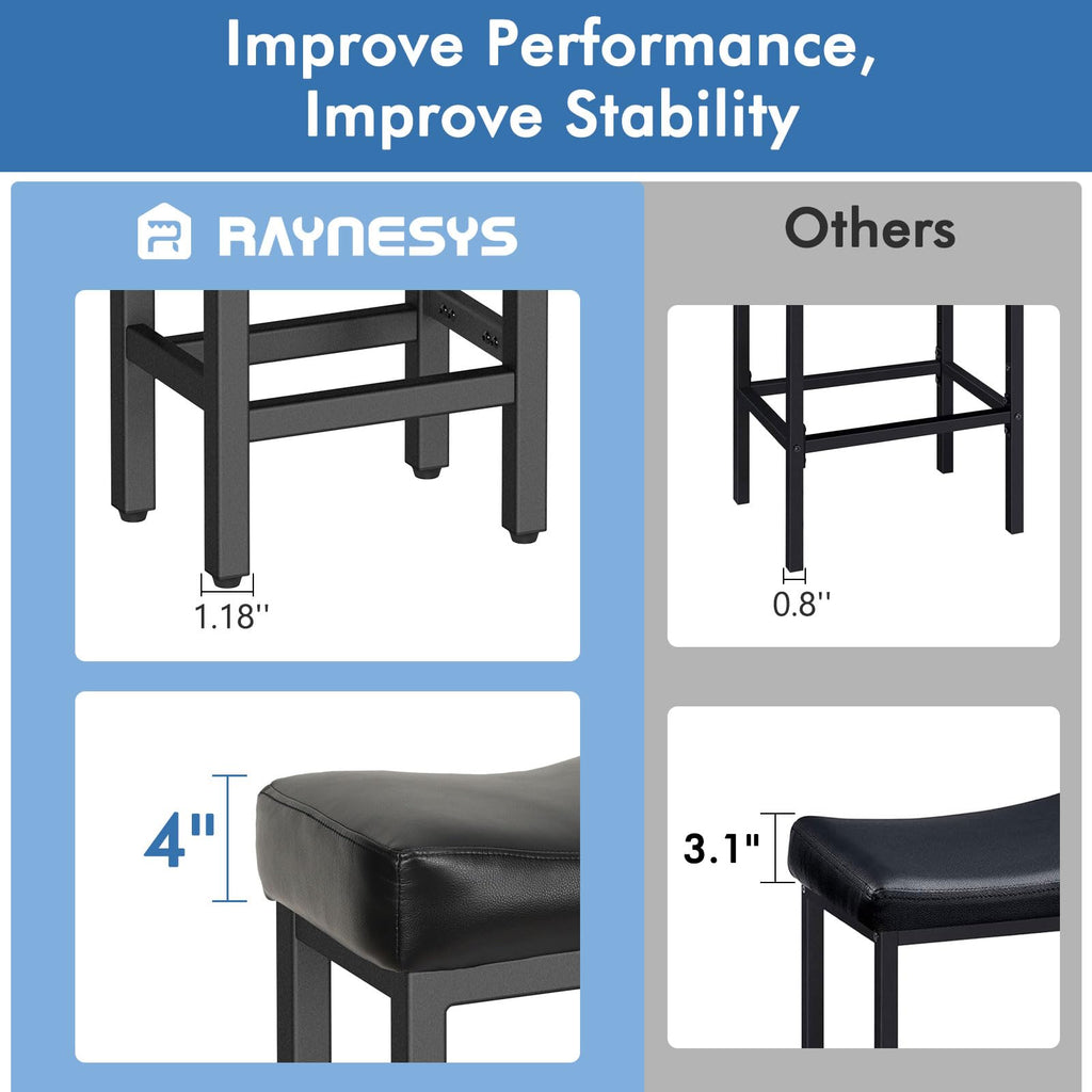 Open-Box New Raynesys Set of 3 24 All Black Saddle Seat Counter Height Barstools