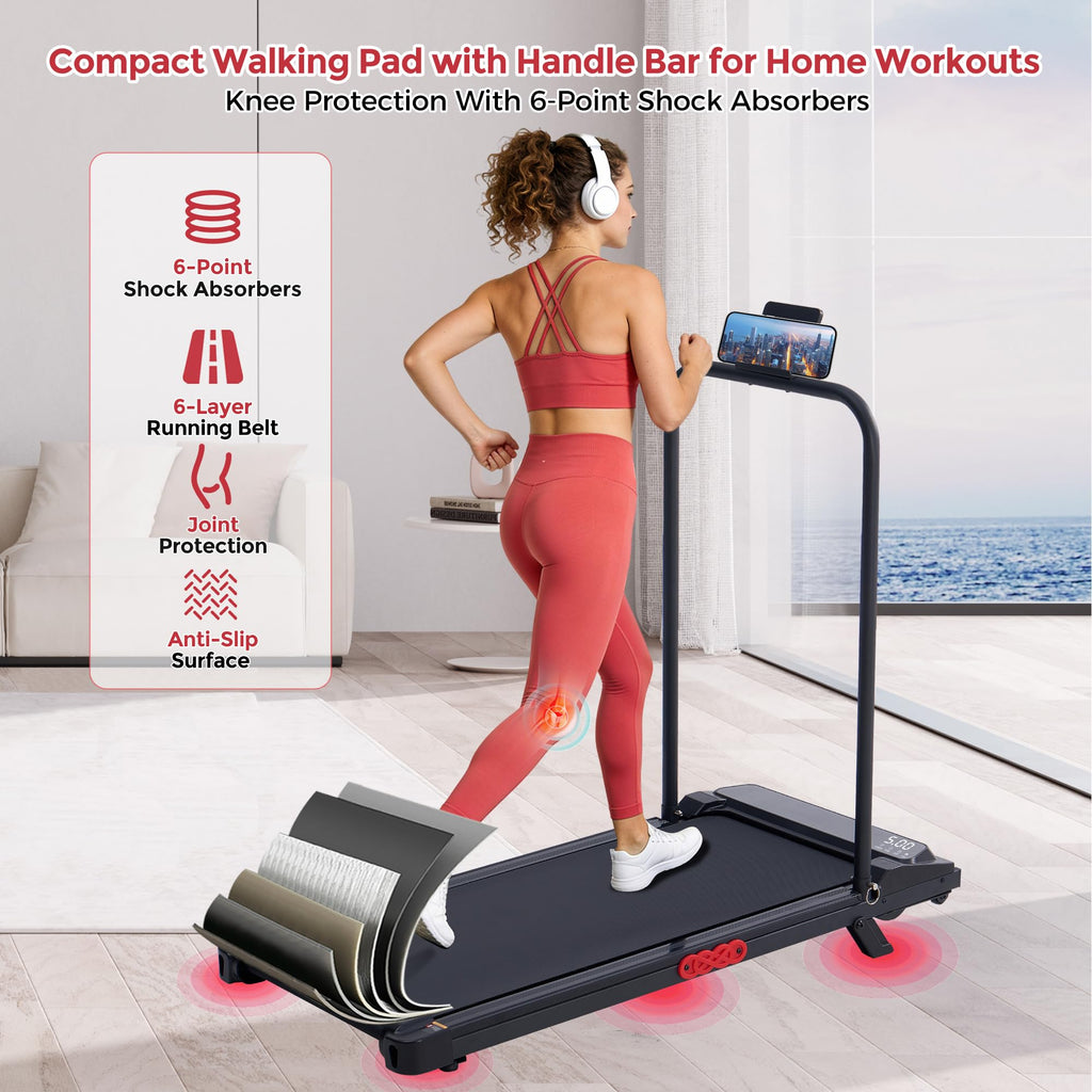 Foldable Walking Pad Treadmill Black 12 Programs 3.5HP Motor 400lb Capacity