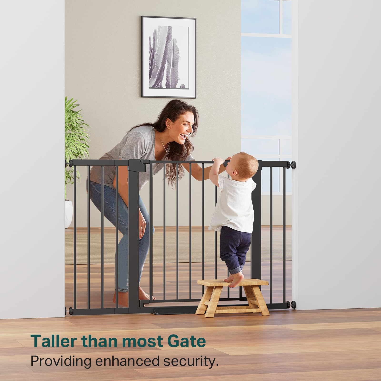 Extra Tall Baby Gate Adjustable 29.7-48 Wide Pressure Mounted Black