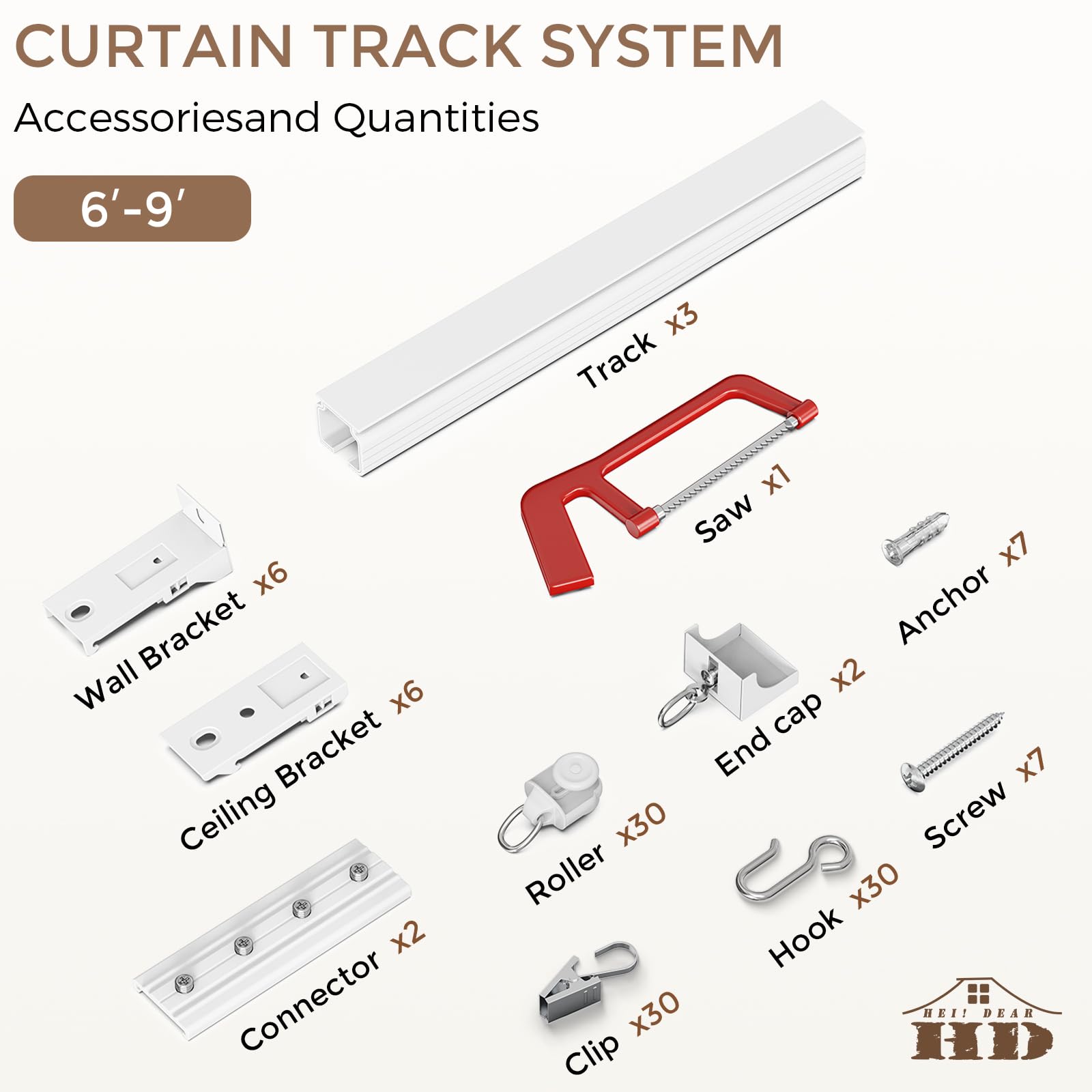 New hei dear Heavy Duty 6-9ft White CeilingWall Mount Curtain Track System Retail $39.00
