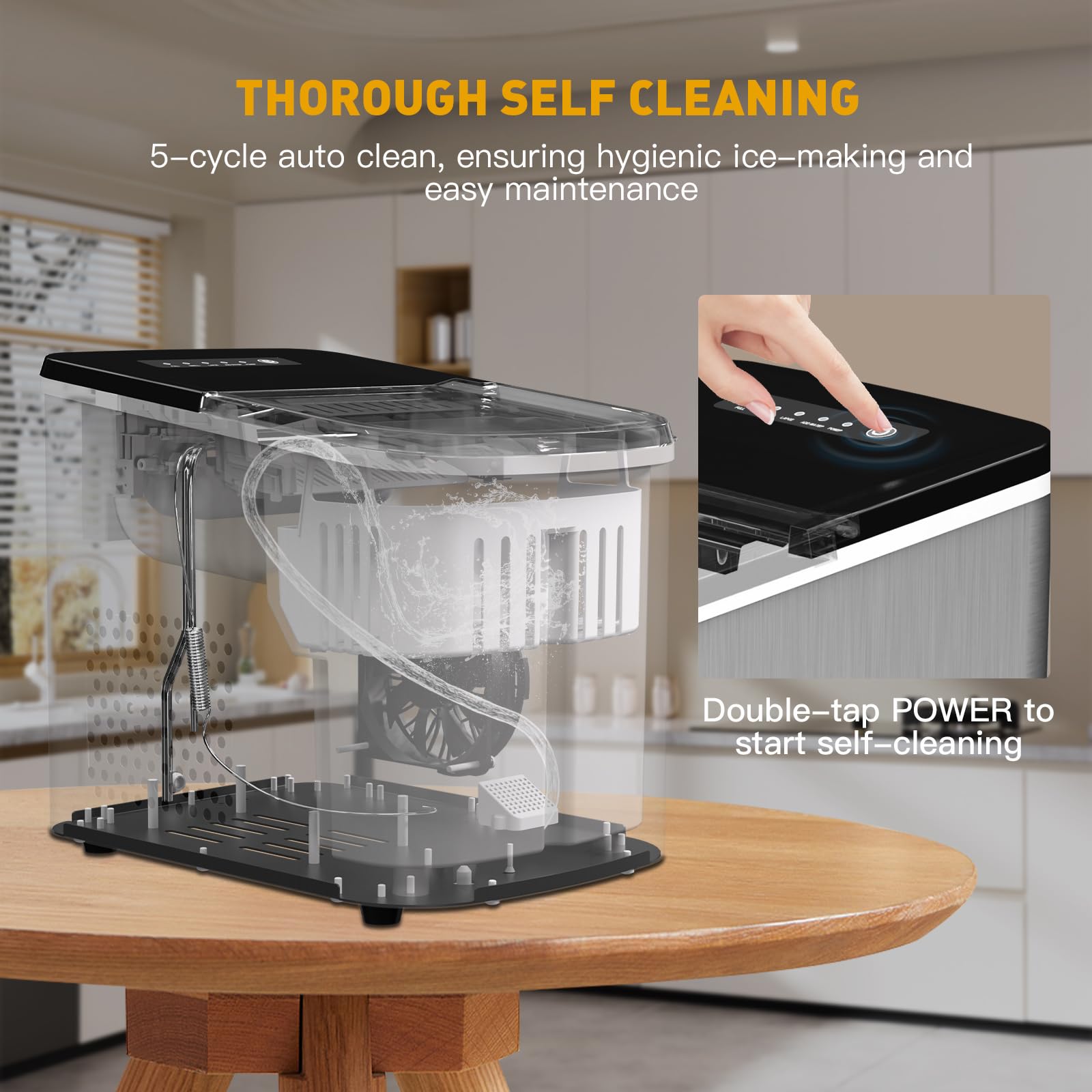 Silver Self-Cleaning Countertop Ice Maker 38 lbDay Production