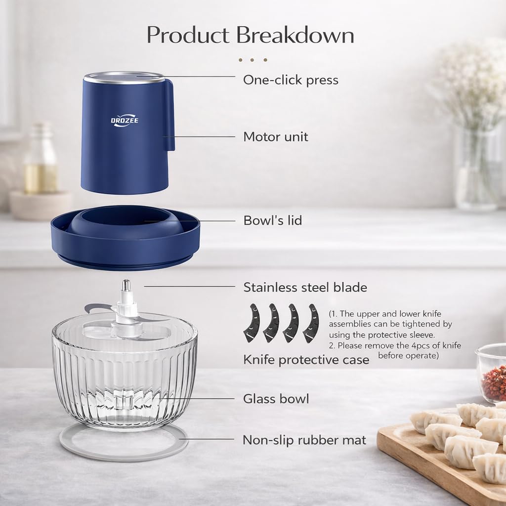 New Orozee 300W 1.8L 8 Cup Glass Bowl Food Processor Retail $19.00