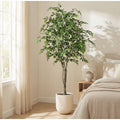 Artificial Ficus Tree 6.5 ft Tall Green with White Pot