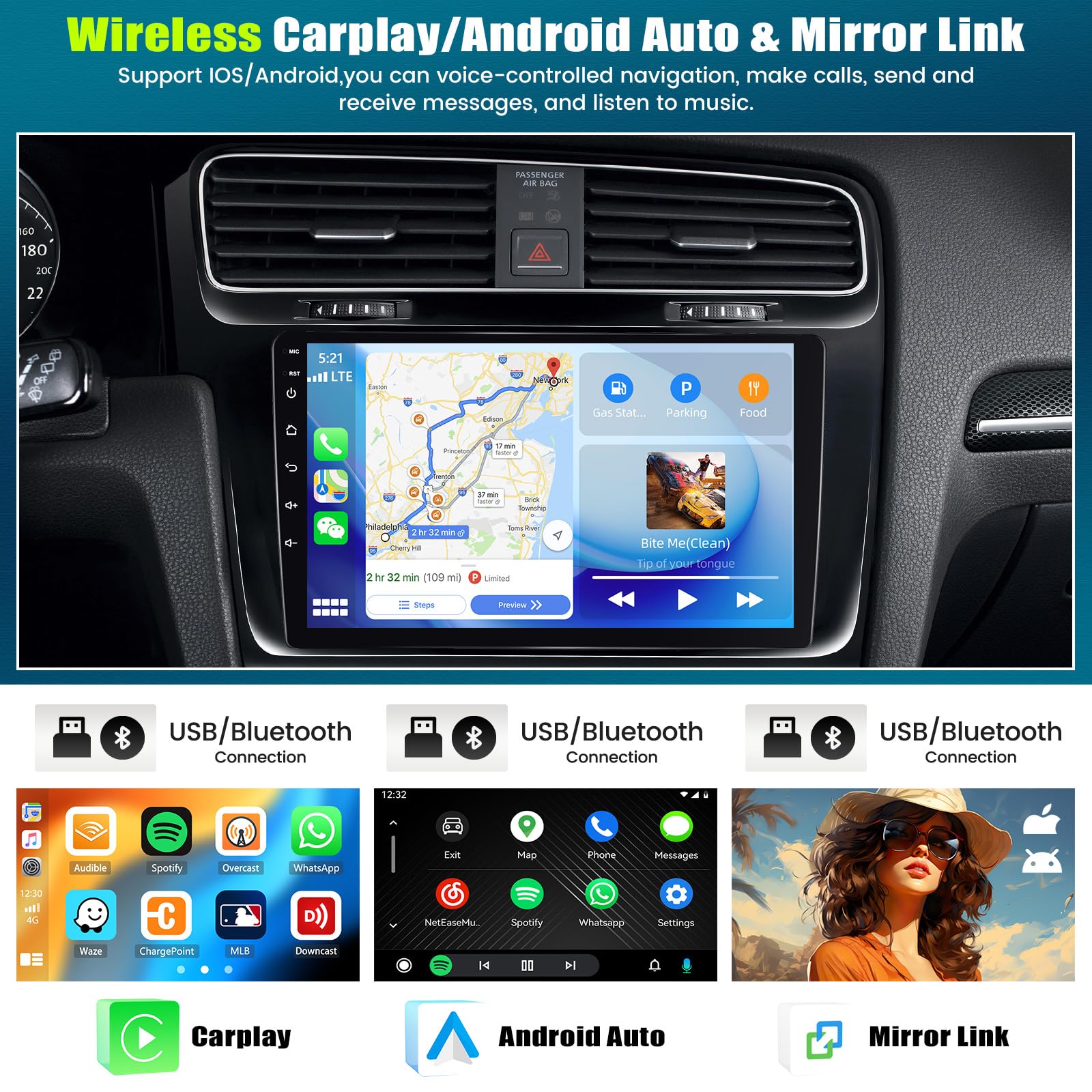 Inch Android 13 Car Stereo for Ford Mustang 2015-2020 with Wireless CarPlay  Auto GPS