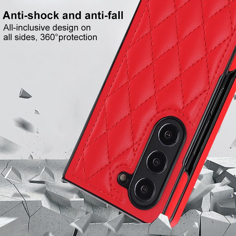Samsung Galaxy Z Fold 6 Diamond Grain Leather Flip Case - Red