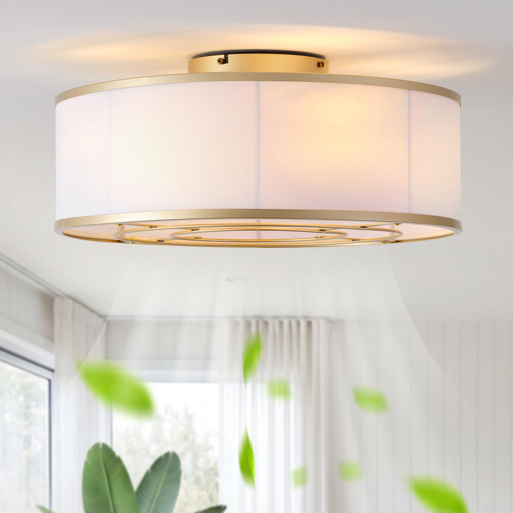 Gold Boho Low Profile Ceiling Fan with Light Flush Mount  Remote Control