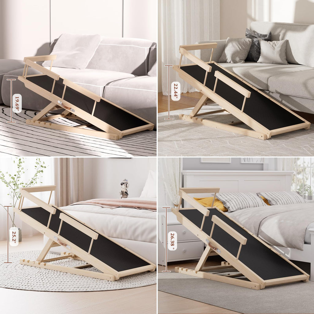 Wooden Dog Ramp 55.12in Adjustable Height for Small Medium Large Dogs - Wood
