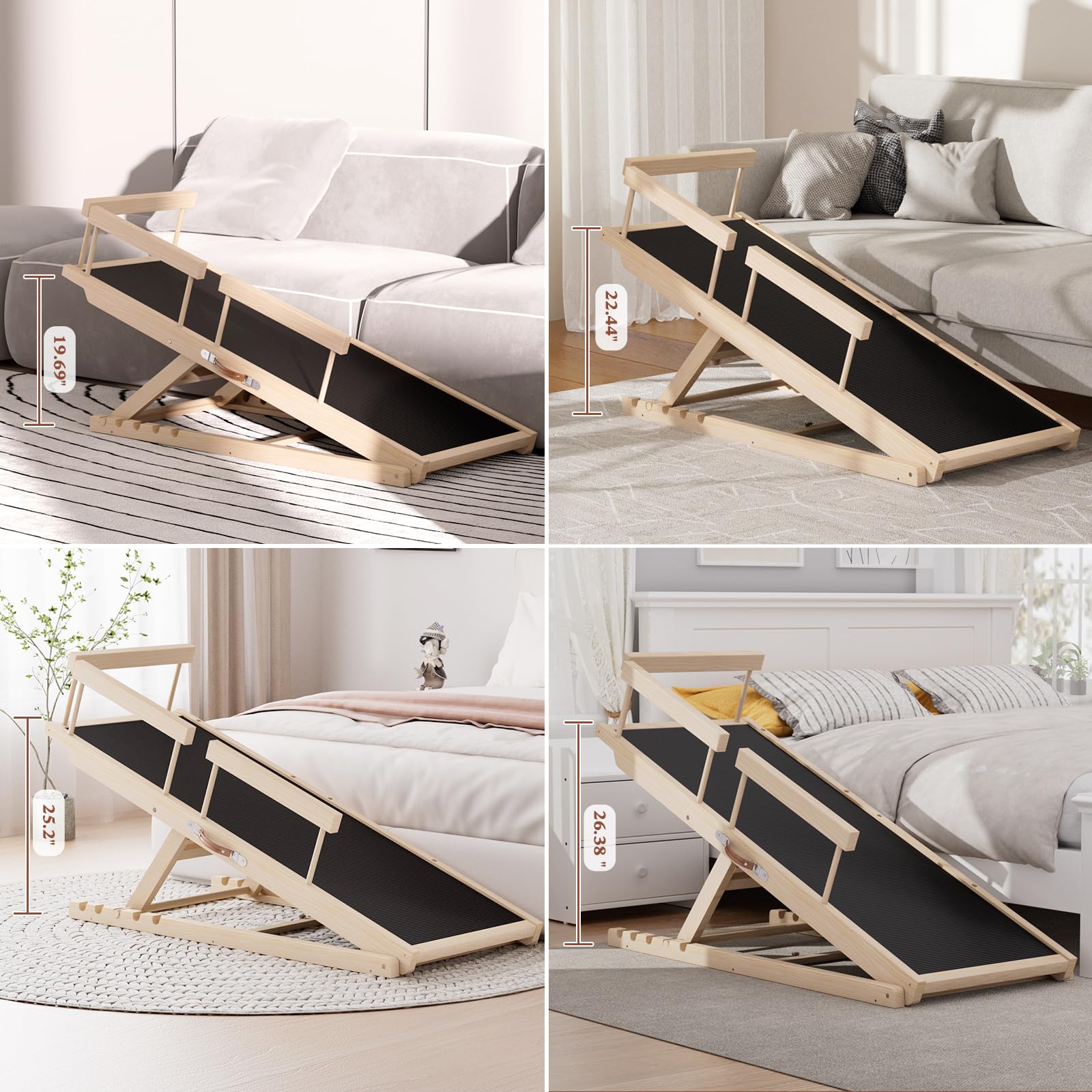 Wooden Dog Ramp 55.12in Adjustable Height for Small Medium Large Dogs - Wood
