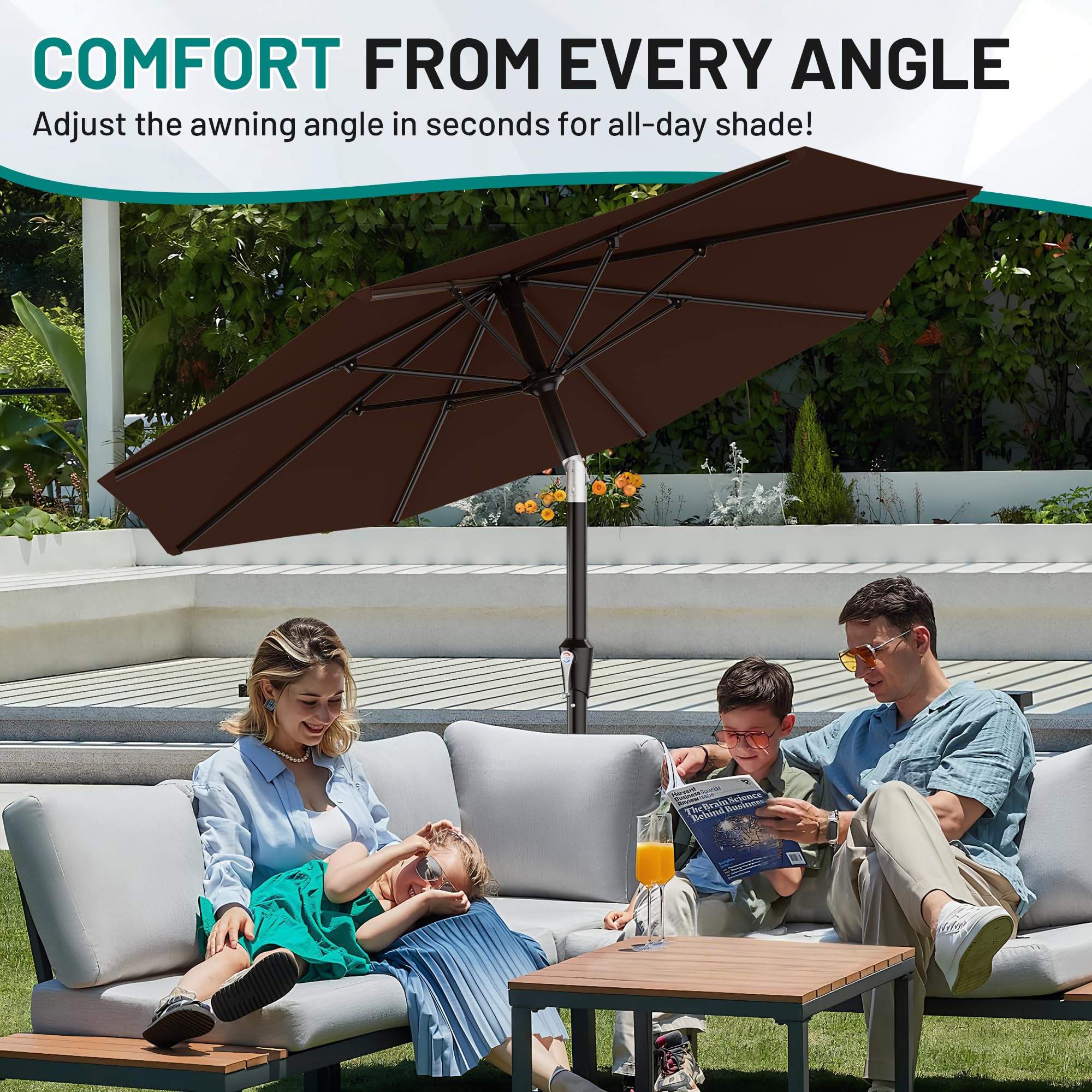 AreShark 10 FT Outdoor Patio Umbrella, Patio Table Umbrella with Push Button Tilt and Crank, Outdoor Patio Umbrellas with 8 Fiberglass Ribs, Patio Umbrellas for Market, Garden, Pool (Brown) Retail $75.00