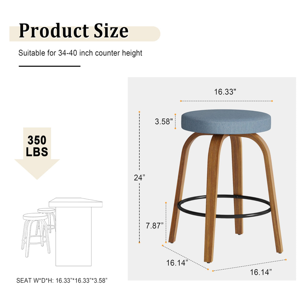 Open-Box New GREHOME Set of 2 Blue 24 Counter Height Swivel Bar Stools