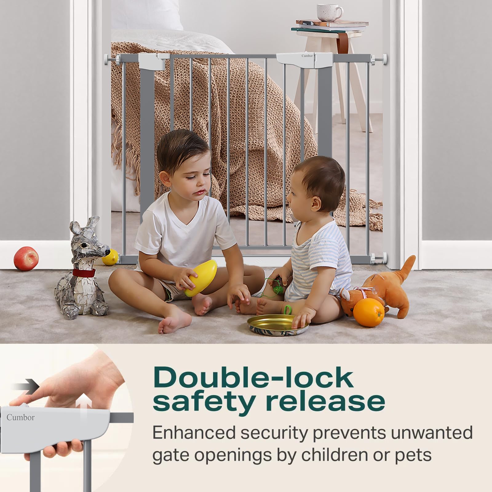 Auto-Close Walk-Thru Baby Pet Gate PressureHardware Mounted 29.7-40.6in Wide Gray