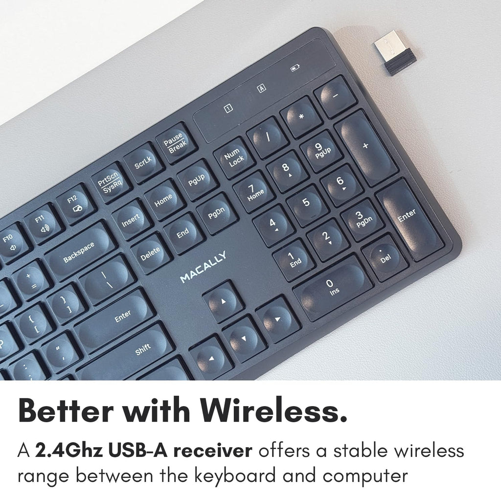 Open-Box New Macally 2.4G Wireless Keyboard - Full Size Quiet Keys for PC - Computer Keyboard Retail $14.00
