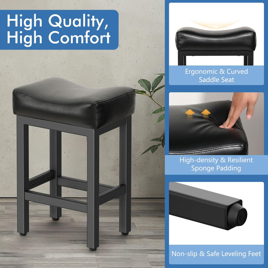 Open-Box New Raynesys Set of 3 24 All Black Saddle Seat Counter Height Barstools
