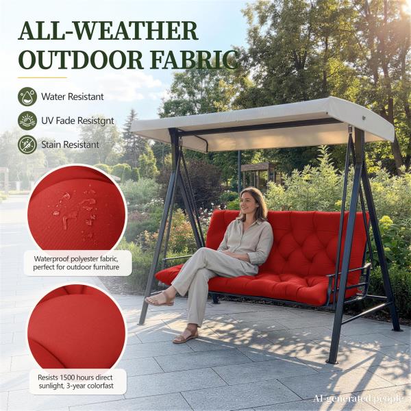 Porch Swing Cushion with Backrest Waterproof 47x40x5 in Red